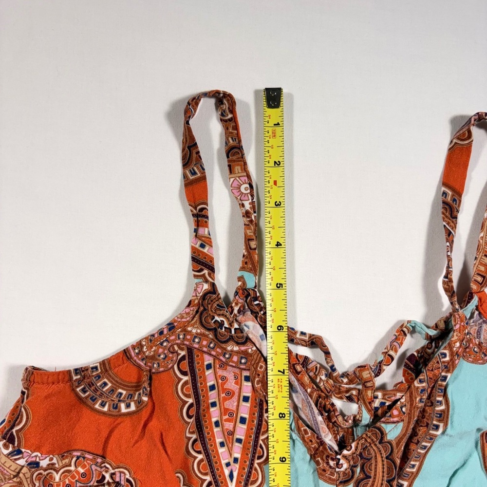 Ivy Street Womens Paisley Harem Jumpsuit Orange Turquoise Boho Wide Leg Large - Picture 10 of 12